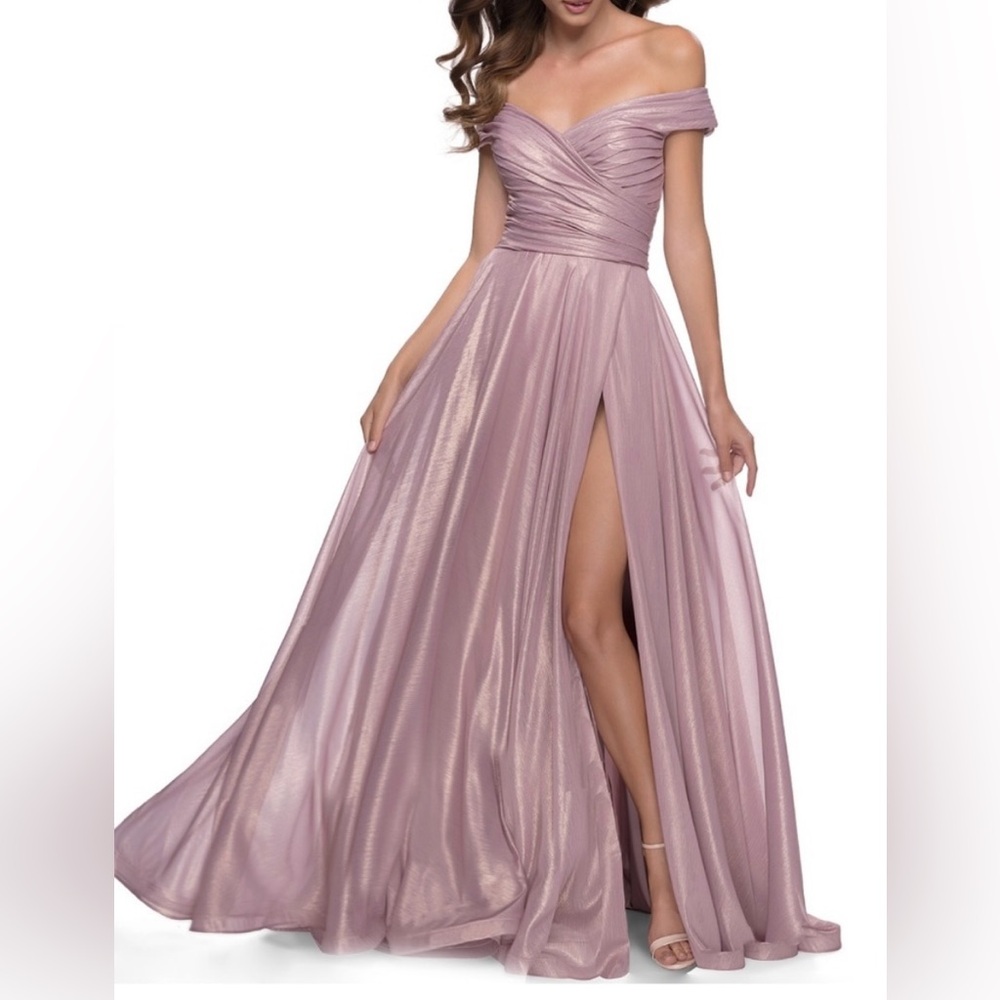La Femme Pink Metallic Gown